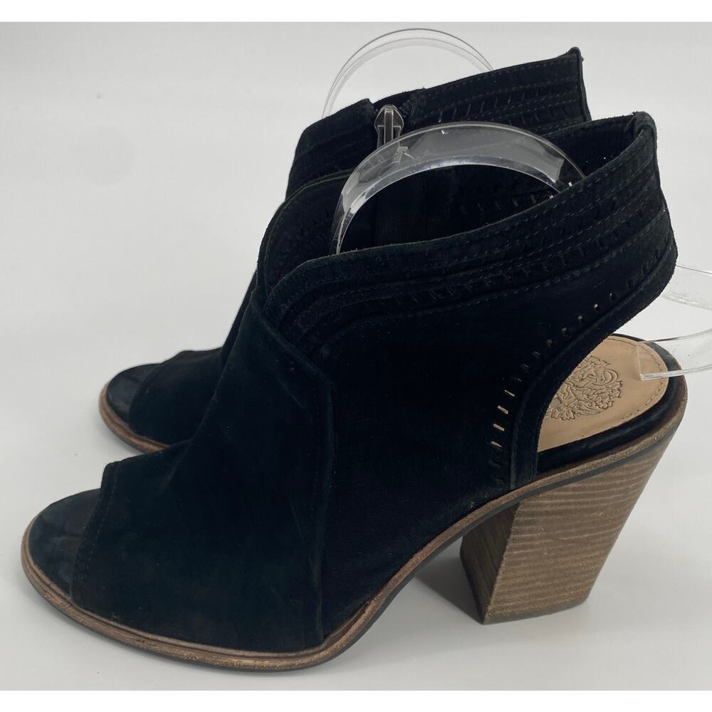 Vince Camuto women 9.5M black suede Zip block High Heel peep toe Sandal boots - Picture 4 of 7